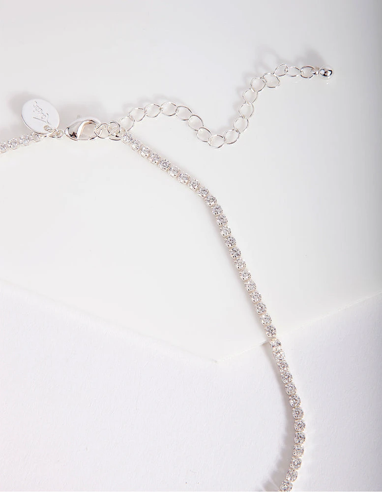 Silver Cubic Zirconia Graduating Diamante Tennis Necklace