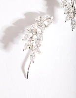 Silver Cubic Zirconia Elegant Leaf Drop Earrings