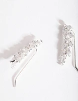 Silver Cubic Zirconia Elegant Leaf Drop Earrings