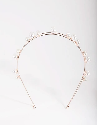 Rose Gold Double Pearl Row Headband