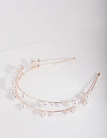 Rose Gold Double Pearl Row Headband