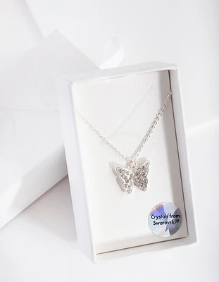 Silver Diamond Simulant Butterfly Necklace