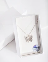 Silver Diamond Simulant Butterfly Necklace