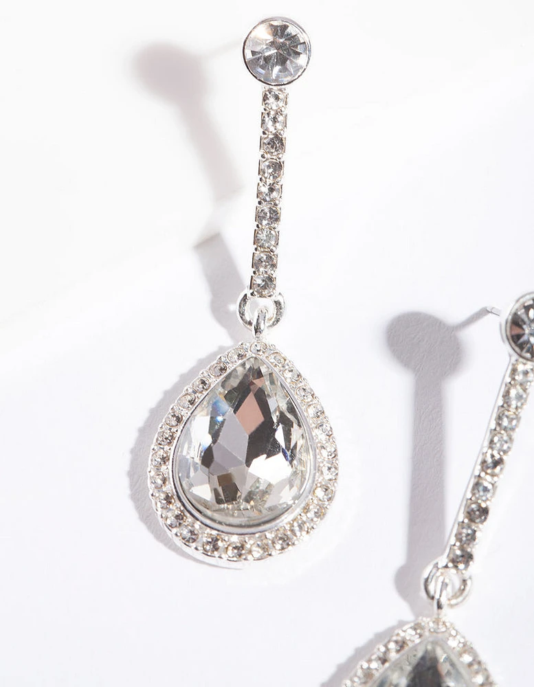 Silver Diamante Teardrop Earrings