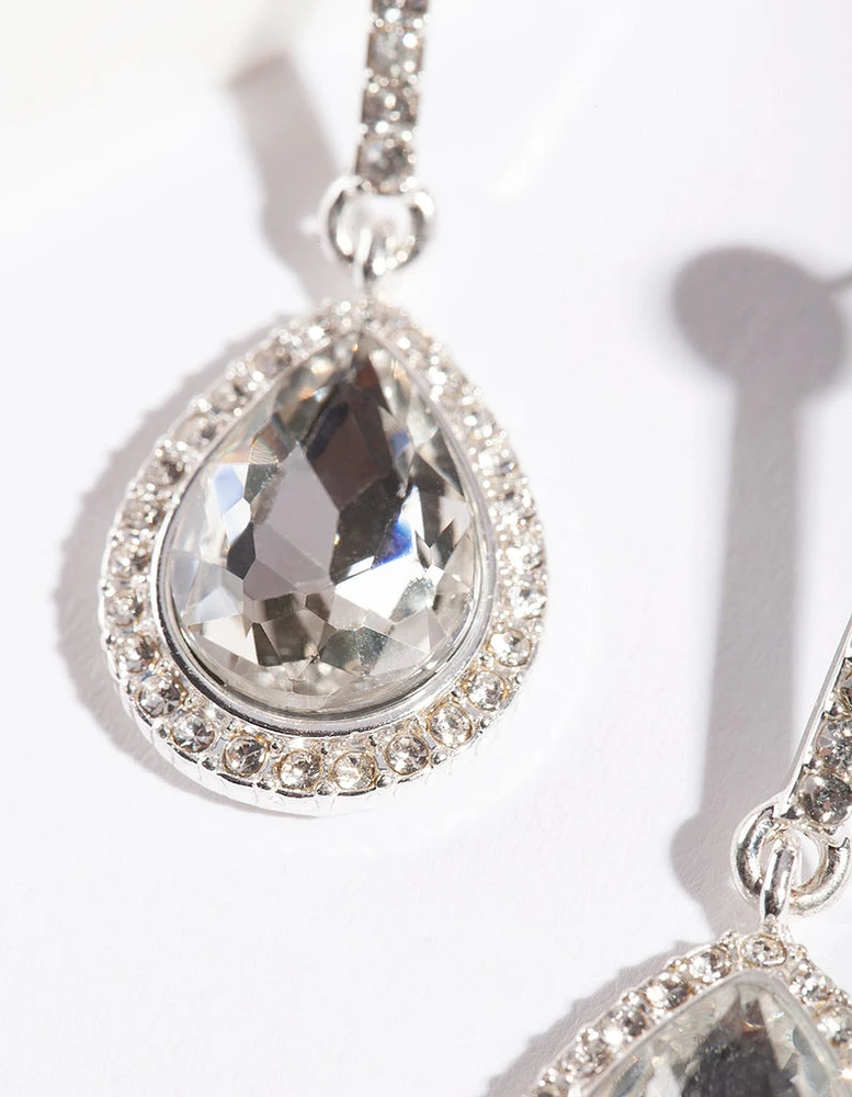 Silver Diamante Teardrop Earrings