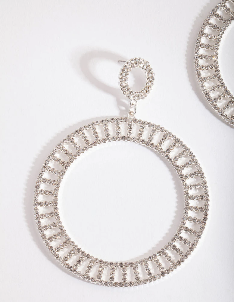 Silver Diamante Cutout Disc Earrings