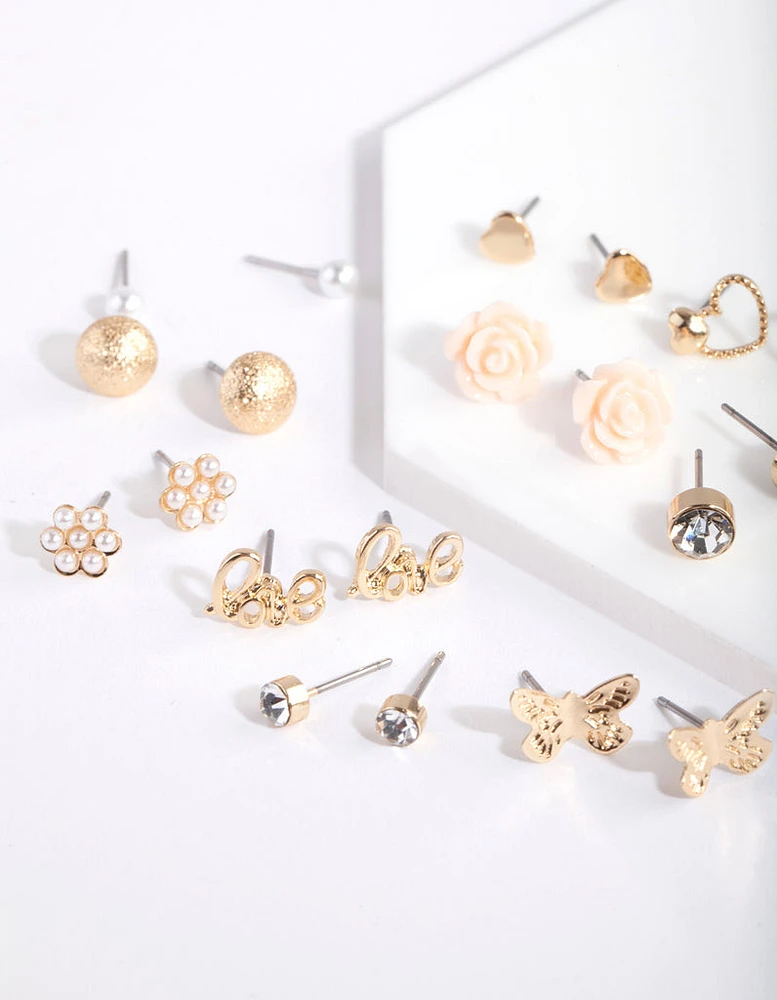 Gold Flower & Pearl Earring 12-Pack