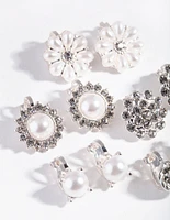 Silver Pearl Flower Clip-On Earring 5-Pack