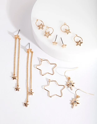 Gold Multi Star Earring 6-Pack