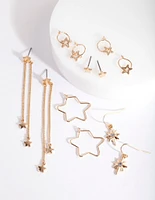 Gold Multi Star Earring 6-Pack