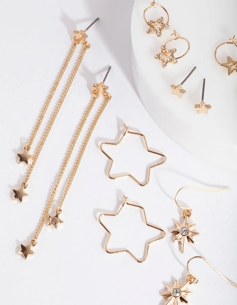 Gold Multi Star Earring 6-Pack