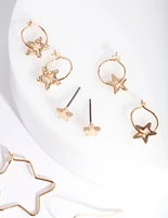 Gold Multi Star Earring 6-Pack