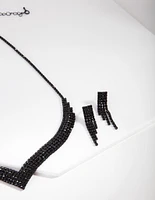 Black Diamante Earrings & Necklace Set