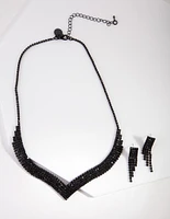 Black Diamante Earrings & Necklace Set