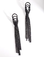 Black Triple Loop Diamante Tassel Earrings