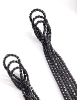 Black Triple Loop Diamante Tassel Earrings