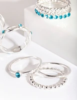 Silver Blue Diamante Ring 8-Pack