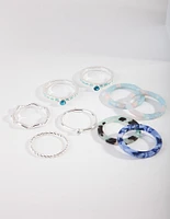 Silver Blue Marble Ring 9-Pack