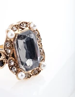 Gold Diamante Black Stone Ring