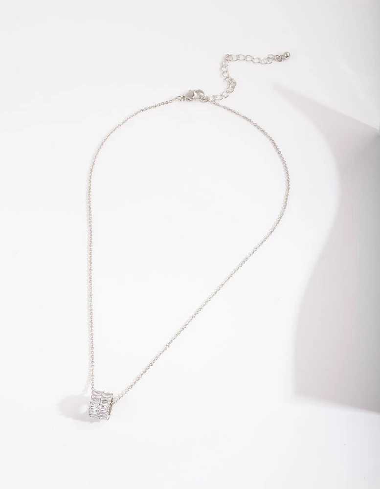 Diamond Simulant Double Row Baguette Necklace