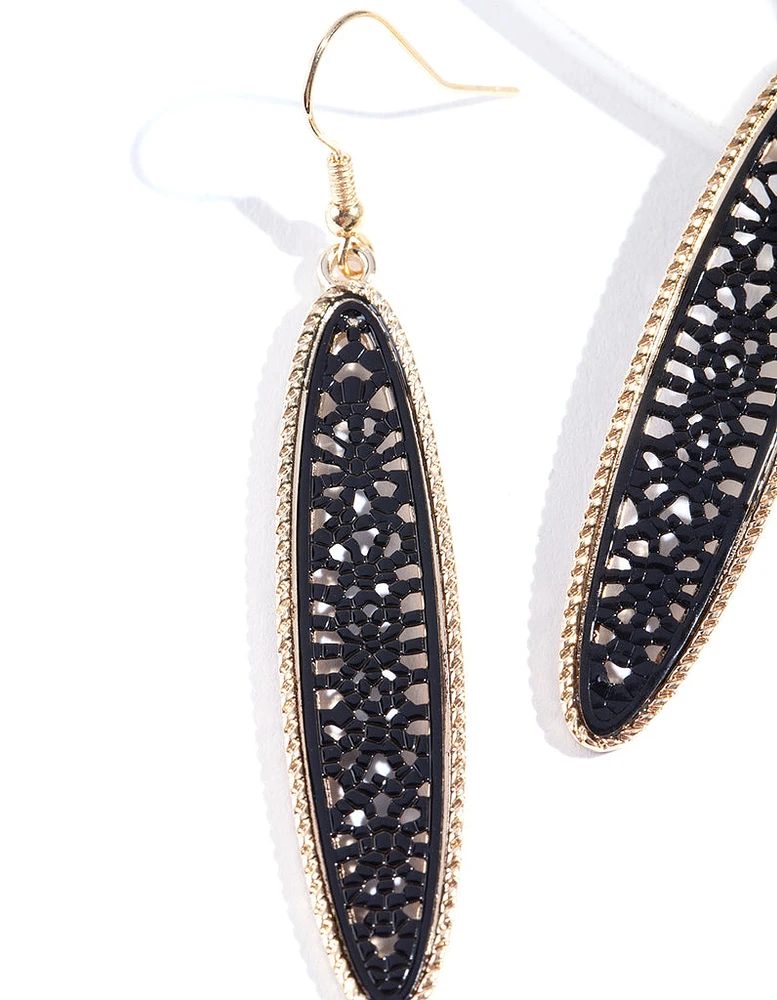 Shiny Gold Thin Oval Drop Earrings