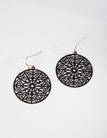 Gold Black Filigree Drop Earrings