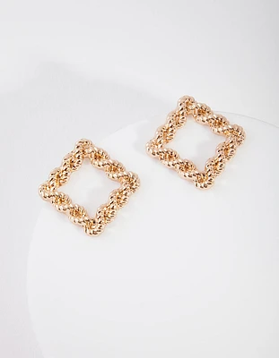 Gold Rope Knot Square Stud Earrings