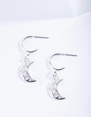 Silver Cut-Out Moon Hoop Earrings