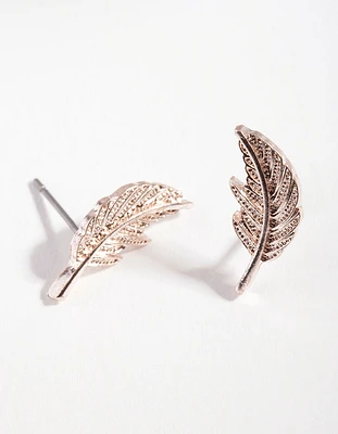 Rose Gold Metal Feather Earrings