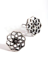 Antique Silver Geo Flower Earrings