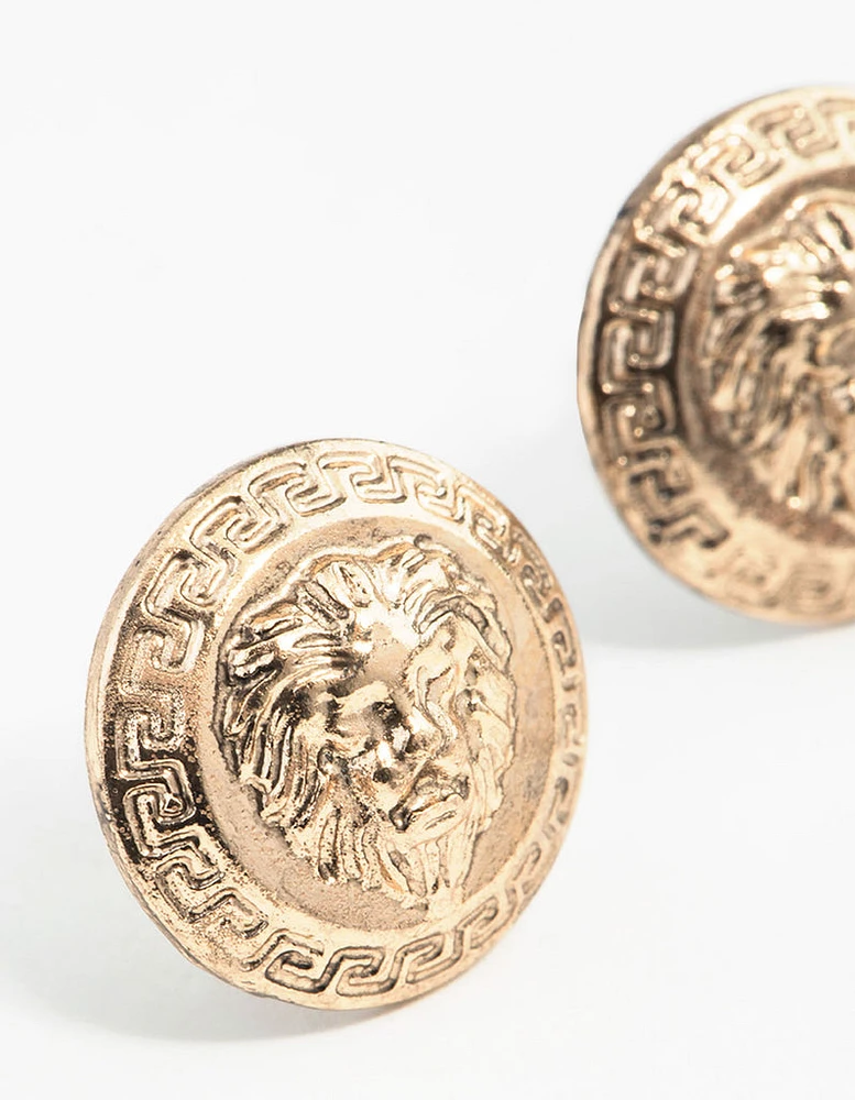 Antique Gold Lion Stud Earrings