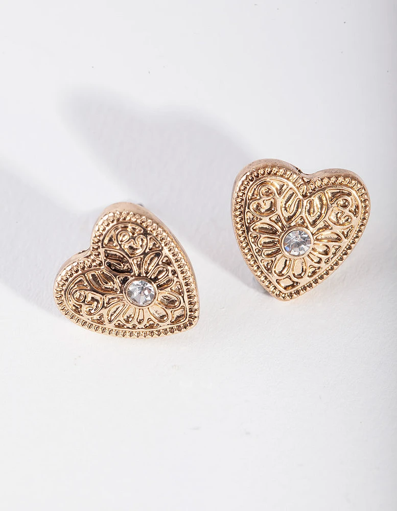 Antique Gold Heart Locket Earrings