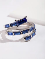 Silver Blue Gem Baguette Wrap Band Ring
