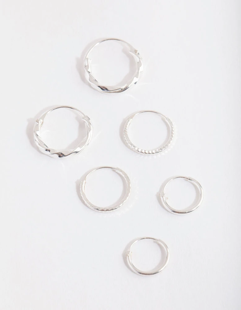 Silver Graduating Textured Hoop Earring Pack