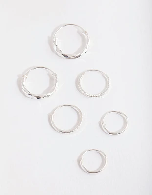 Silver Graduating Textured Hoop Earring Pack