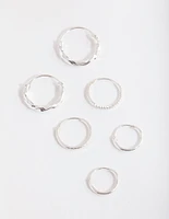 Silver Graduating Textured Hoop Earring Pack