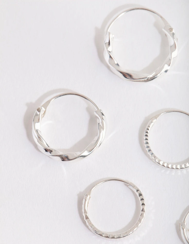 Silver Graduating Textured Hoop Earring Pack