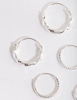 Silver Graduating Textured Hoop Earring Pack