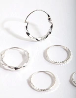 Silver Graduating Textured Hoop Earring Pack