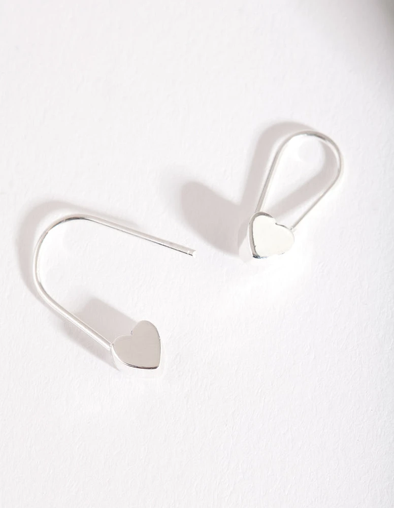 Silver Solid Heart Drop Earring