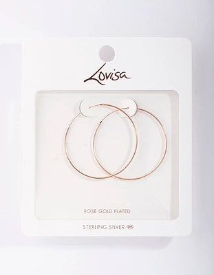 Rose Gold Plated Sterling Silver 40mm Plain Hoop Earrings