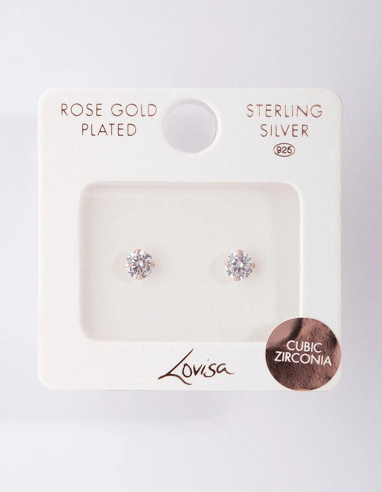 Rose Gold Plated Sterling Silver Cubic Zirconia 1/ Carat Stud Earrings