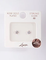 Rose Gold Plated Sterling Silver Cubic Zirconia 1/ Carat Stud Earrings