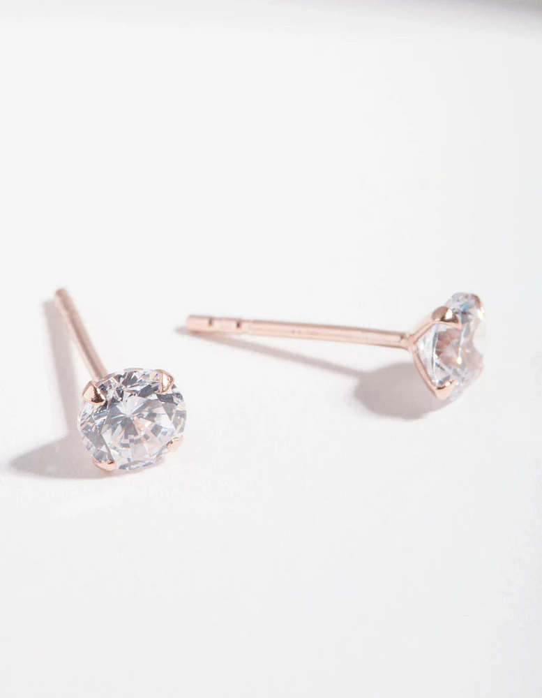 Rose Gold Plated Sterling Silver Cubic Zirconia 1/ Carat Stud Earrings