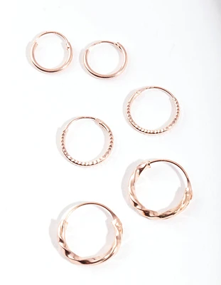 Rose Gold Plated Sterling Silver Textured Earring Pack