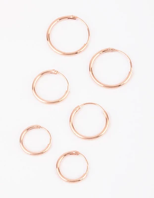 Rose Gold Plated Sterling Silver Plain Hoop Earring Pack