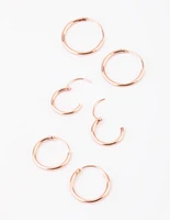 Rose Gold Plated Sterling Silver Plain Hoop Earring Pack