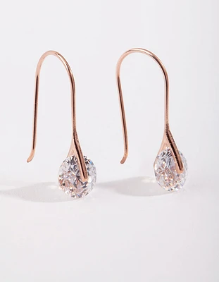 Rose Gold Plated Sterling Silver Sleek Cubic Zirconia Drop Earrings