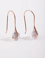 Rose Gold Plated Sterling Silver Sleek Cubic Zirconia Drop Earrings