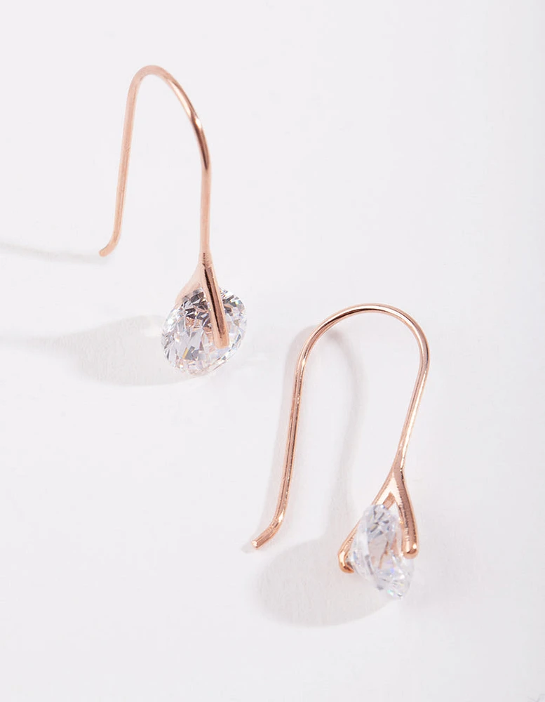 Rose Gold Plated Sterling Silver Sleek Cubic Zirconia Drop Earrings